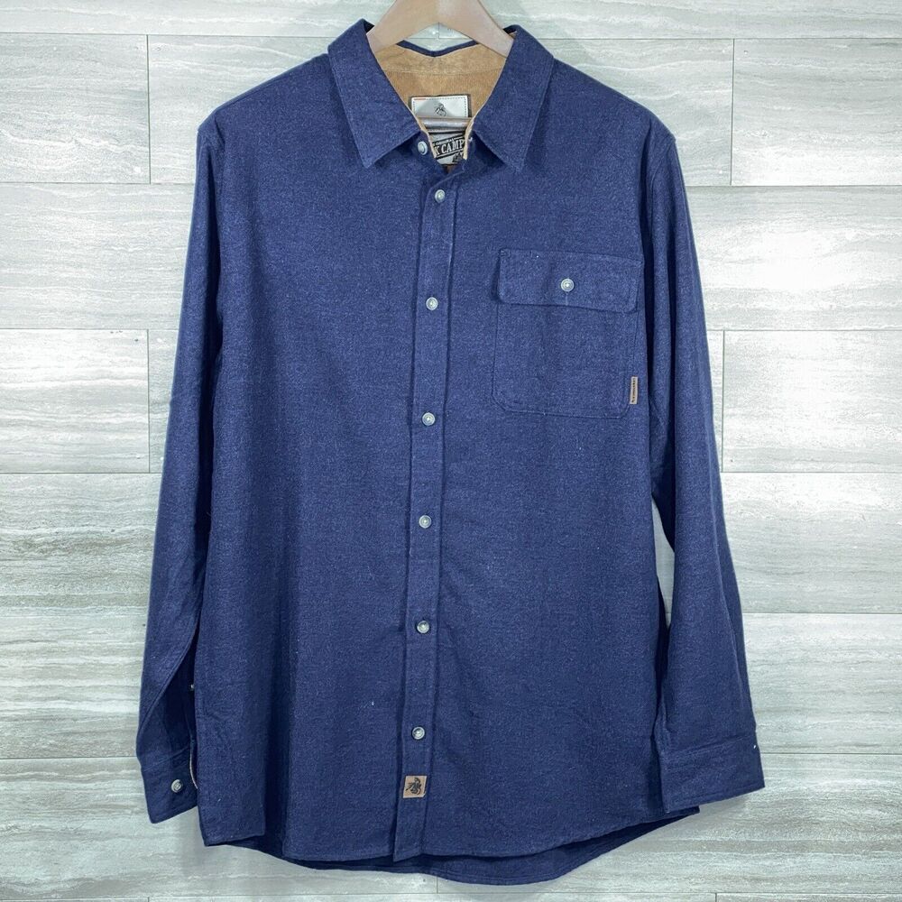 Legendary Whitetails Shirt Buck Camp Blue Flannel Long Sleeve Men Large Tall EUC